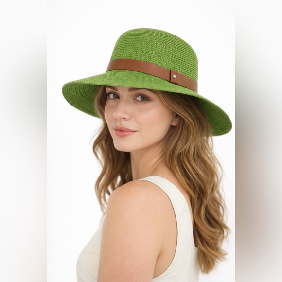 Sun And Sand Accessories - Sun N’ Sand Green Straw Sun Brown Accent Band Stylish Summer Beach & Travel Hat